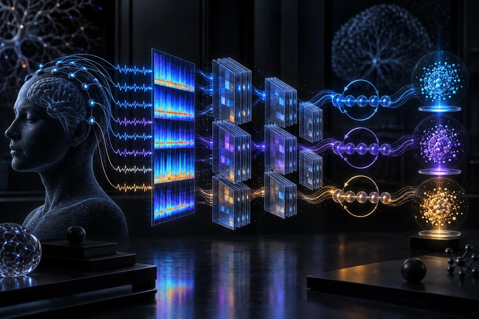 Des signaux EEG sont classés pour distinguer états cognitifs et repos.