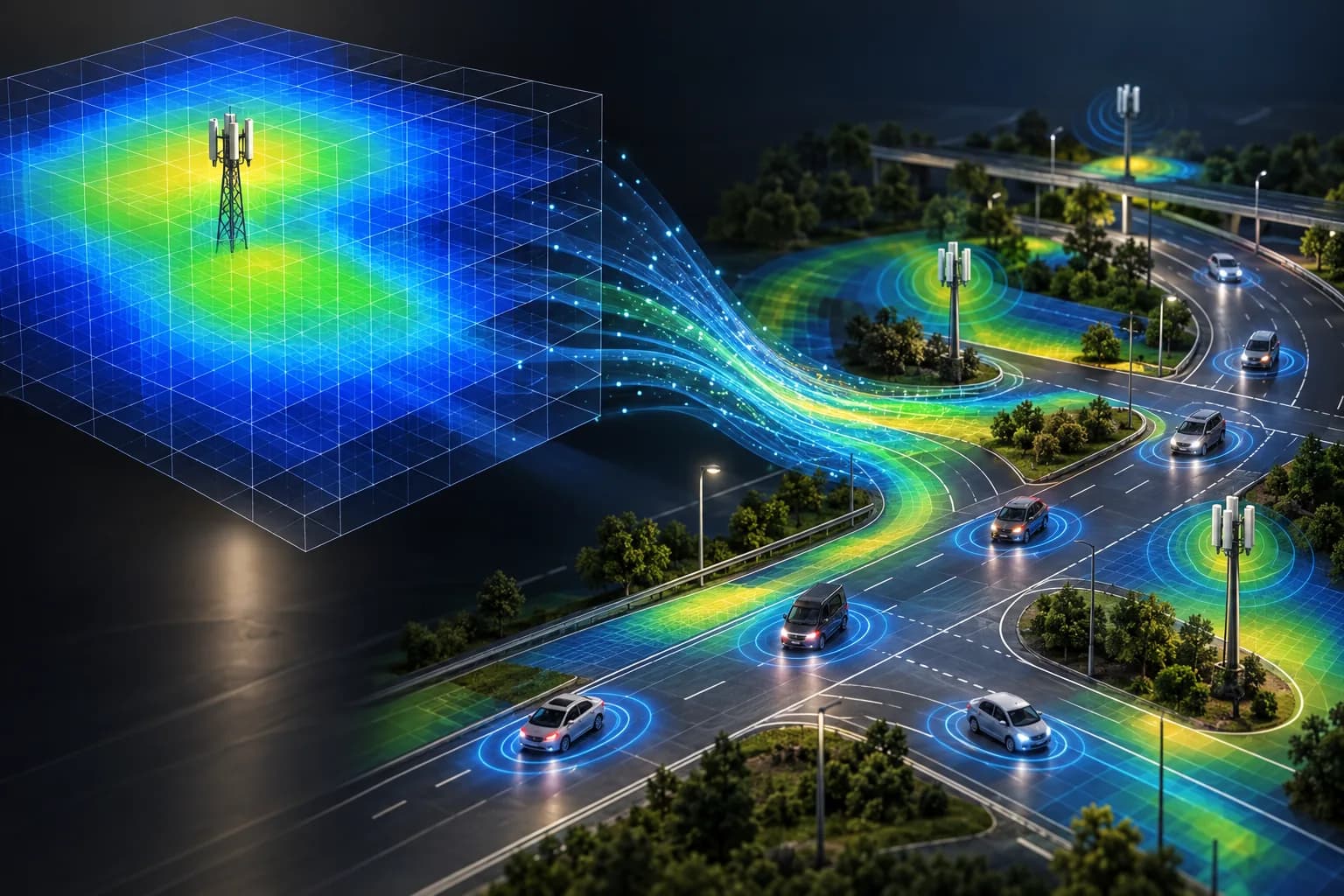 Une simulation V2X représente la contention radio entre véhicules connectés.