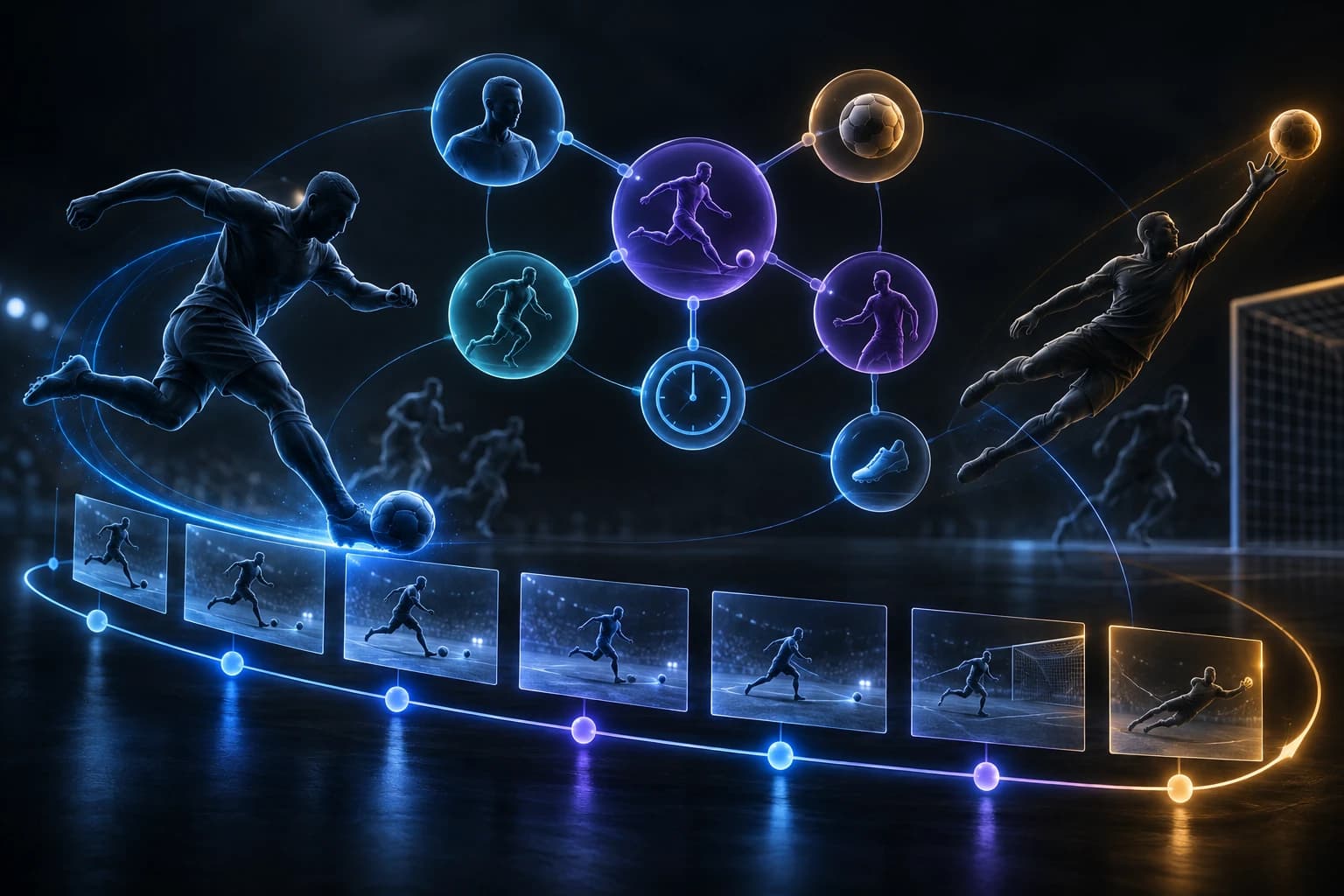 Un graphe d’actions relie joueurs, événements et moments d’un match pour guider un agent vidéo.